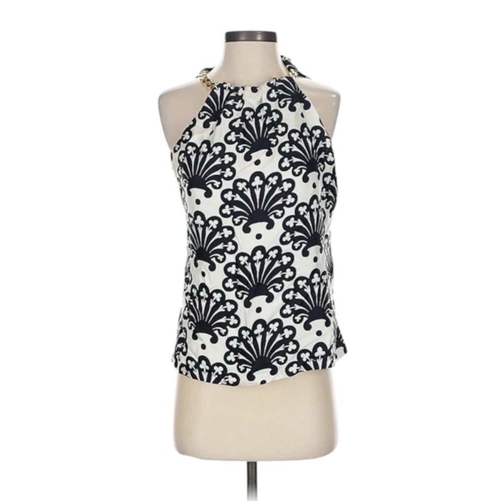 Milly Silk Halter Top Black White Baroque Print 2 XS